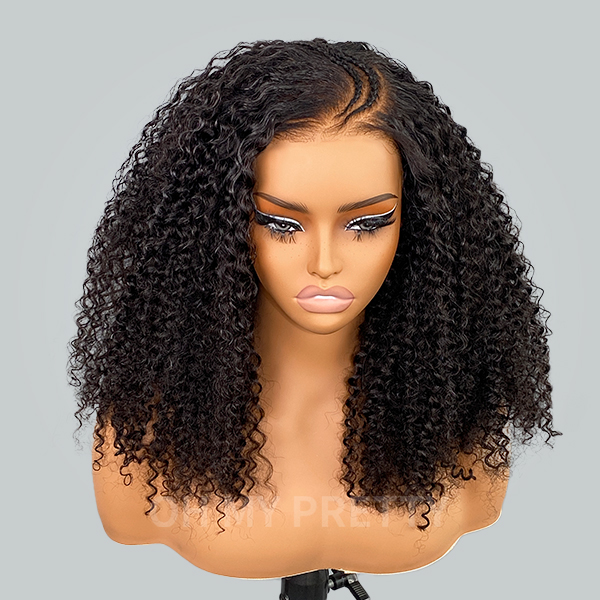 OMpretty Pre-Braid Style Kinky Curly 9x6 M Cap Wear Go Glueless Wig Pre Cut Lace Pre-Bleached Knots