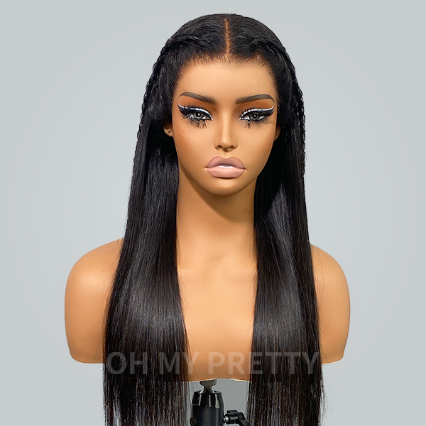 OMpretty Pre-Braid Style 9x6 M Cap Straight Wear Go Wig Pre Cut Lace Glueless Wig