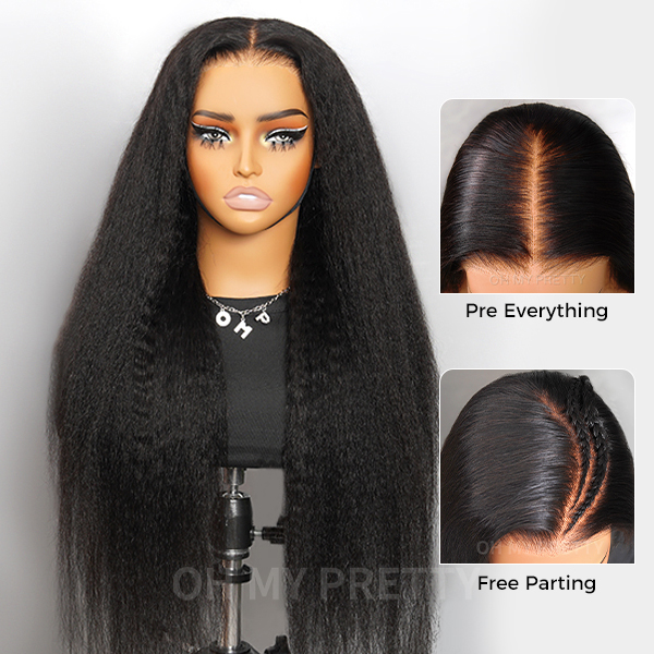 OhMyPretty Wear Go Glueless 9x6 Lace Kinky Straight Wig M Cap Pre Cut Lace with Natural Hairline Mini Knots
