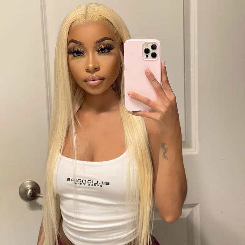Glueless 613 Blond Color Straight HD Lace Closure Wig With Pre-plucked Hairline
