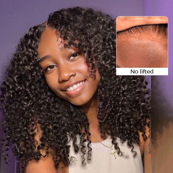 OhMyPretty Wear Go Kinky Curly Glueless 6x4 HD Lace Closure Wig With Pre-plucked Edges Gorgeous Natural Coily Curl