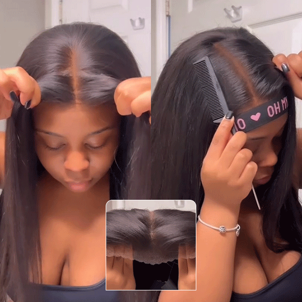 OhMyPretty Wear Go Glueless 9x6 Lace Straight Wig M Cap Super Natural Hairline Silky Human Hair  Mini Knots Pre plucked &Pre Bleached & Pre Cut