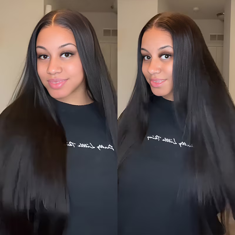 OhMyPretty Wear Go Glueless 9x6 HD Lace Straight Wig Super Natural Hairline Silky Human Hair Pre plucked &Pre Bleached & Pre Cut