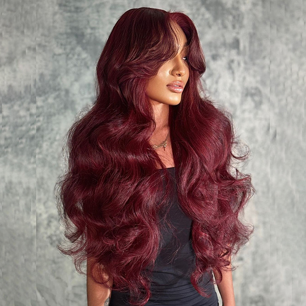 OhMyPretty Face-Framing Layers 99J Color Wear Go Upgraded Body Wave Glueless 6x4 Lace Wig With Pre-plucked Hairline