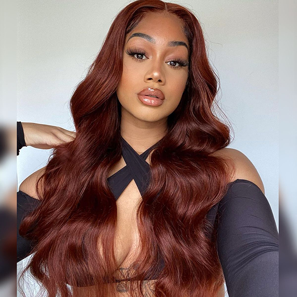 Wear Go Glueless Reddish Brown Color Body Wave 6x4 Lace Wig With Pre-plucked Hairline