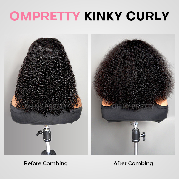 OhMyPretty Wear Go Glueless 9x6 Lace Kinky Curly Wig M Cap Pre Cut Lace with Natural Hairline Mini Knots