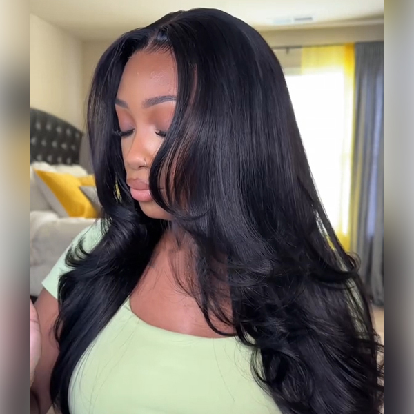 OhMyPretty Wear Go Glueless 6x4 HD Lace Straight Wig Super Natural Hairline Silky Human Hair Pre plucked &Pre Bleached & Pre Cut