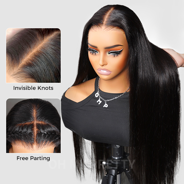 OhMyPretty Wear Go Glueless 9x6 Lace Straight Wig M Cap Super Natural Hairline Silky Human Hair  Mini Knots Pre plucked &Pre Bleached & Pre Cut