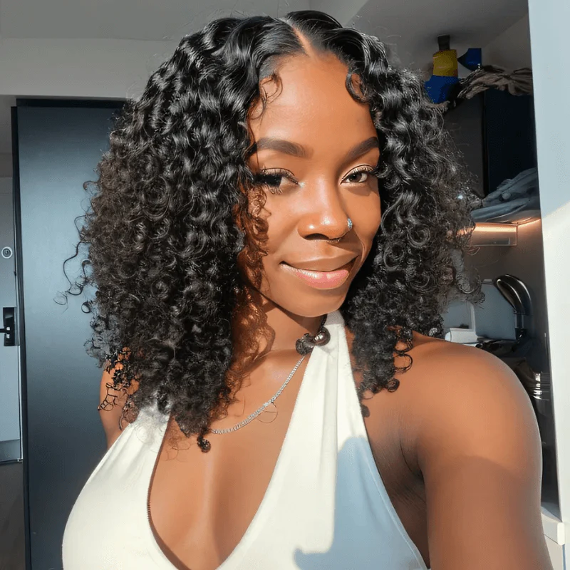 OhMyPretty Water Wave M-Cap 9x6 Wear Go Glueless Wig Short Bob Wig Mini Knots